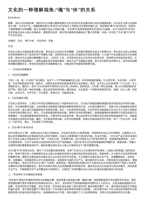 文化的一种理解视角：“魂”与“体”的关系