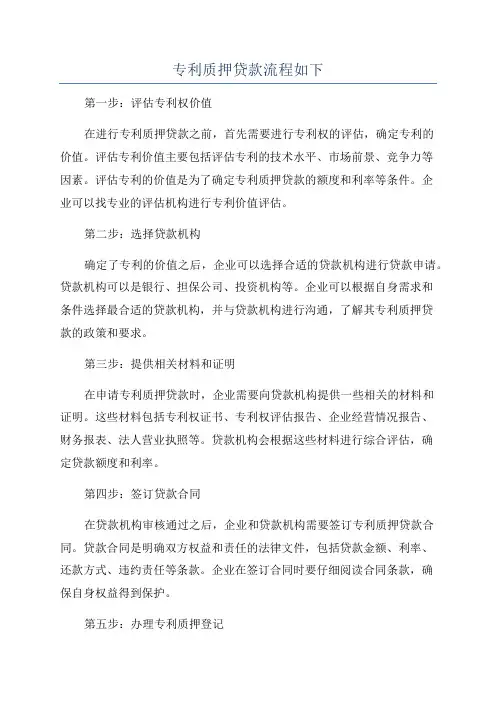 专利质押贷款流程如下