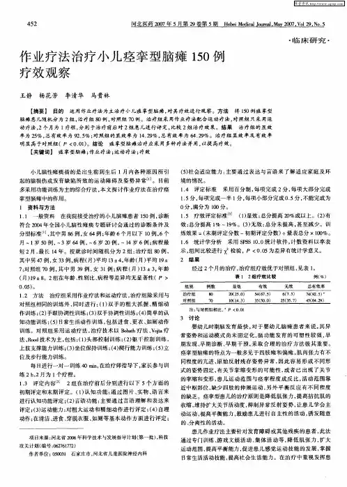 作业疗法治疗小儿痉挛型脑瘫150例疗效观察