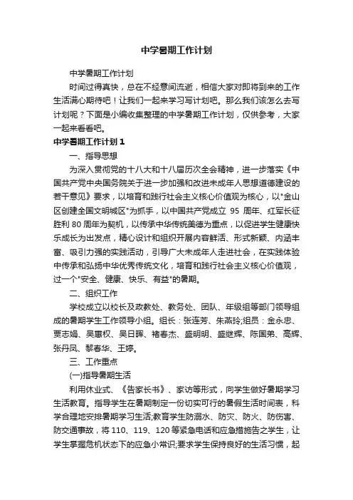 中学暑期工作计划