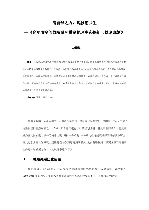 011、借自然之力,现城湖共生——《合肥市空间战略暨环巢湖地区生态保护与修复规划》