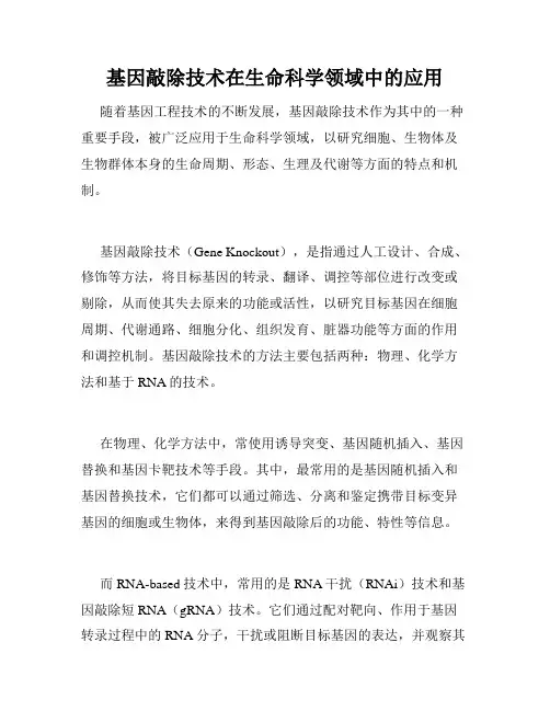 基因敲除技术在生命科学领域中的应用
