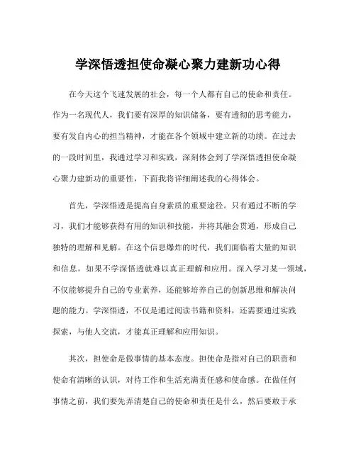 学深悟透担使命凝心聚力建新功心得