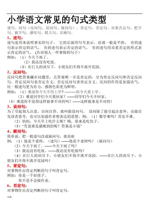 小学语文常见的句式类型、。。教(学)案