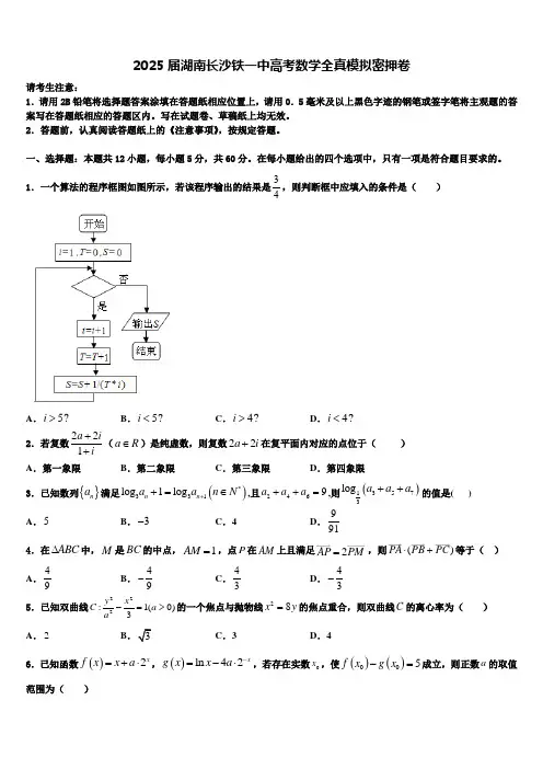 2025届湖南长沙铁一中高考数学全真模拟密押卷含解析