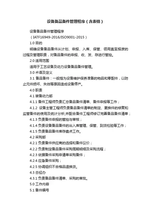 设备备品备件管理程序（含表格）