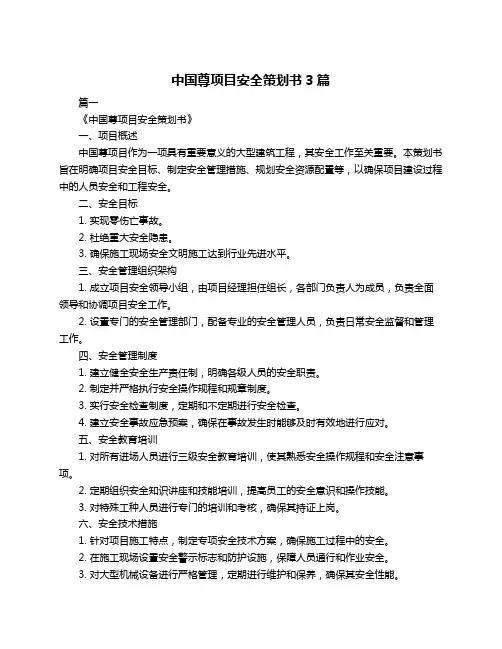 中国尊项目安全策划书3篇