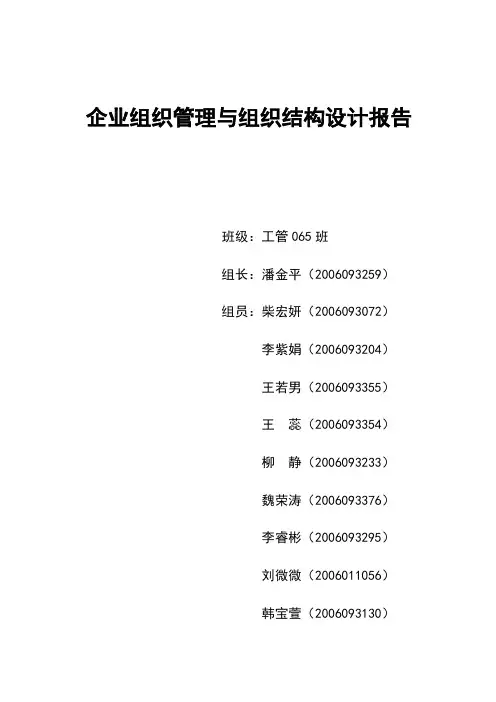企业组织管理与组织结构设计报告