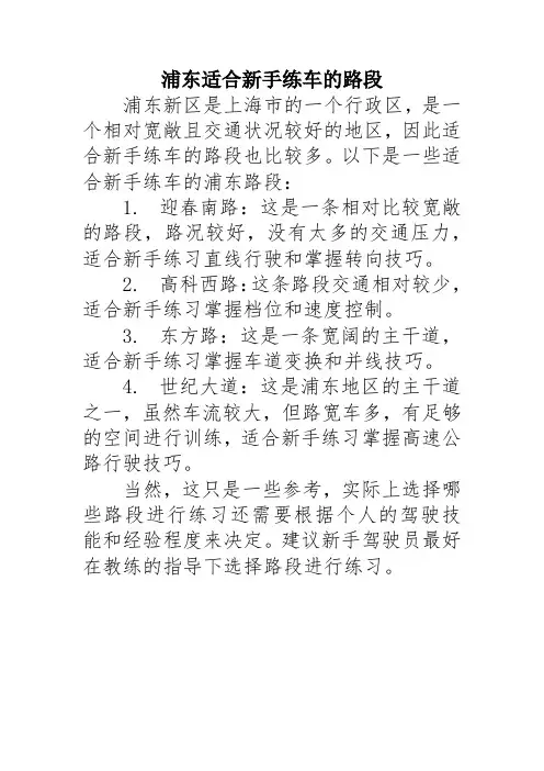 浦东适合新手练车的路段