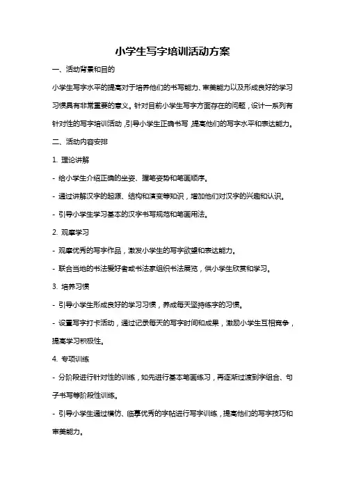 小学生写字培训活动方案