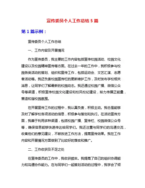 宣传委员个人工作总结5篇