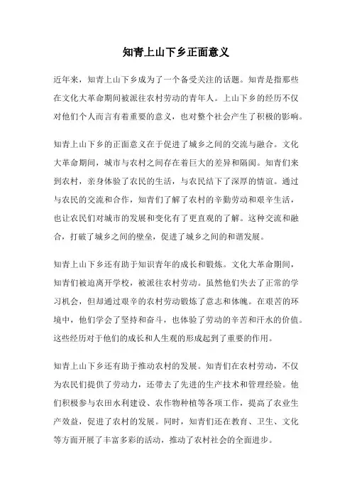知青上山下乡正面意义