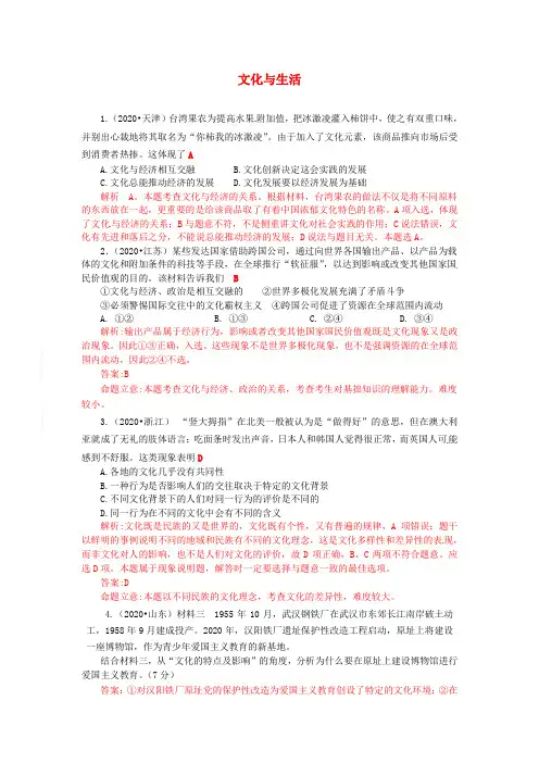 2020年高考政治 文化与生活试题分类解析 必修3 精品