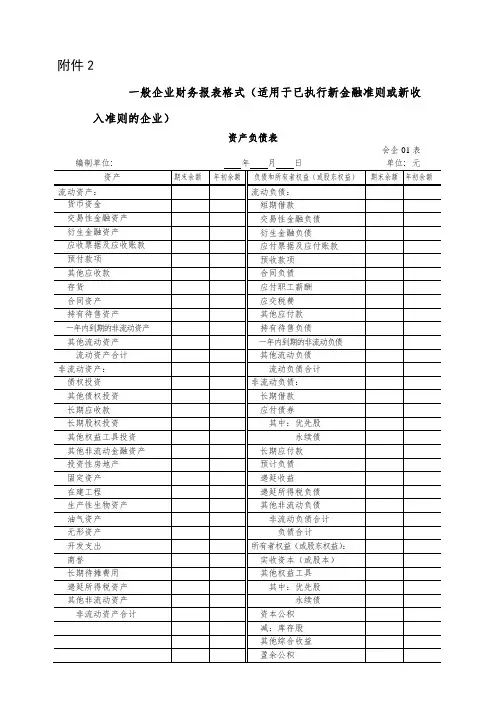 2.一般企业财务报表格式(适用于已执行新金融准则或新收入准则的企业)