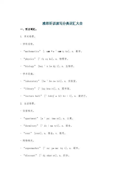 雅思听说读写分类词汇大全