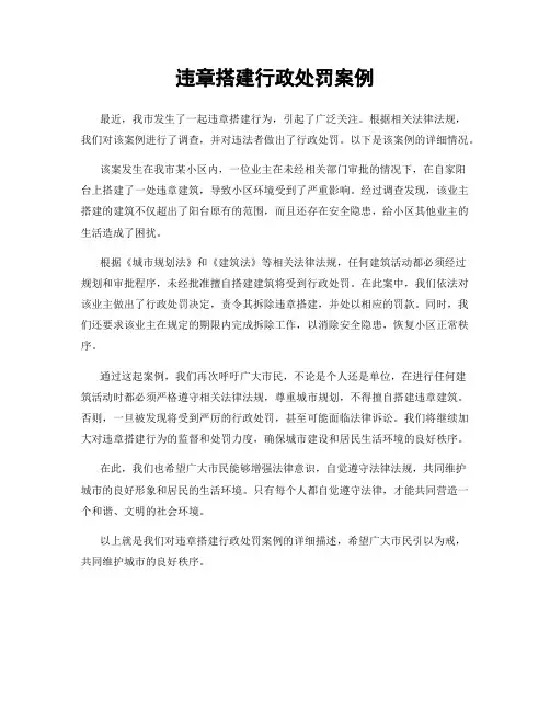 违章搭建行政处罚案例