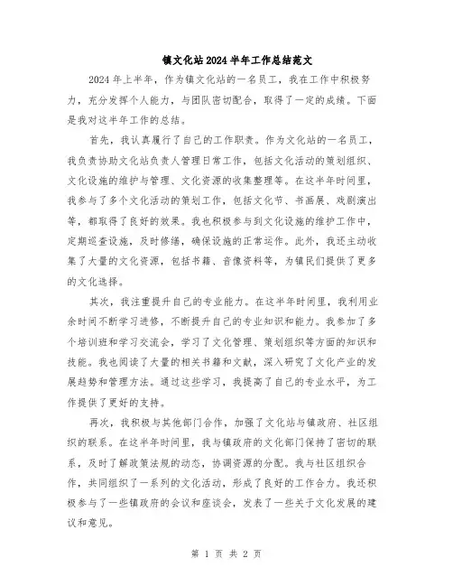 镇文化站2024半年工作总结范文