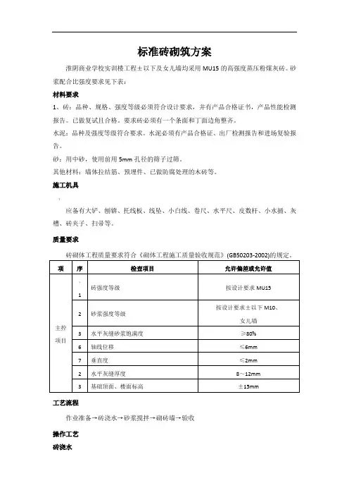 标准砖砌筑方案