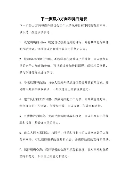 下一步努力方向和提升建议