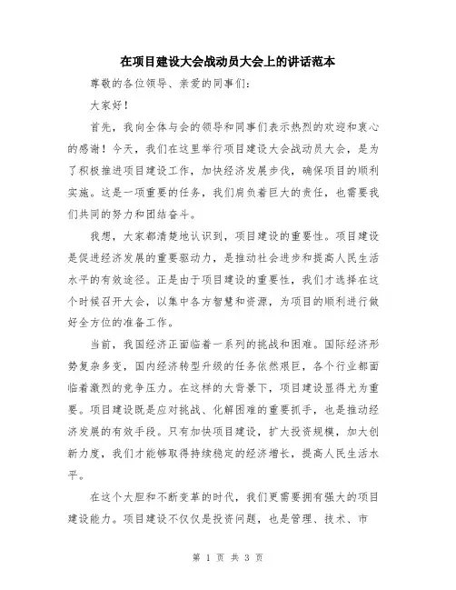 在项目建设大会战动员大会上的讲话范本