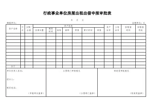 行政事业单位房屋出租出借申报审批表