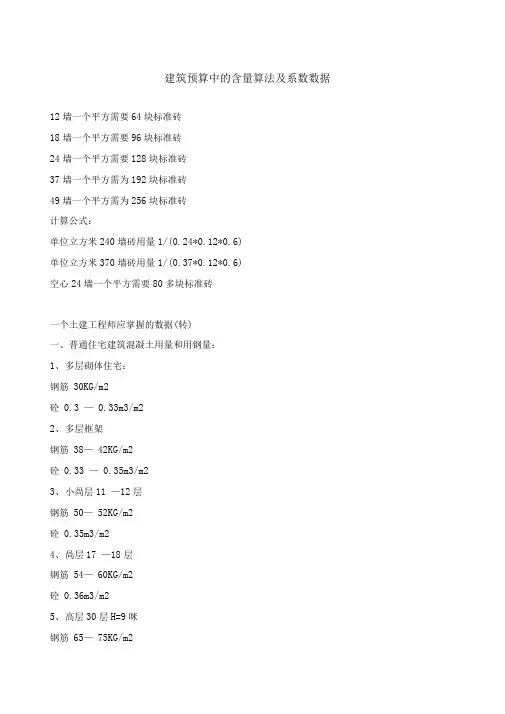 建筑工程量概算系数