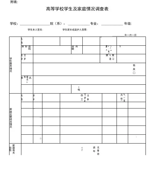高校学生家庭情况调查表