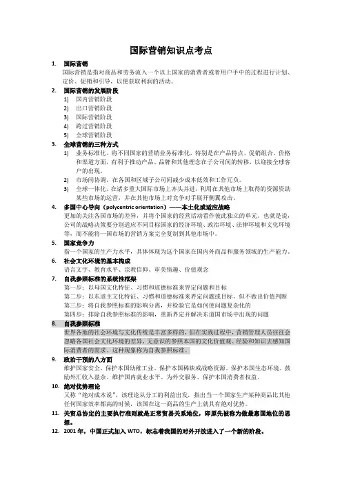 国际营销知识点考点总结