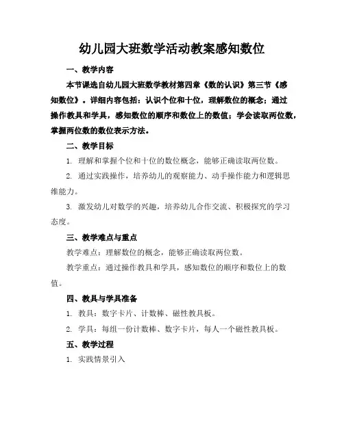 幼儿园大班数学活动教案感知数位