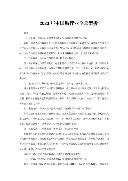 2023年中国钴行业全景简析