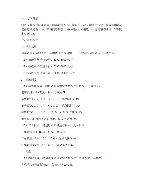 网络销售人员薪酬方案