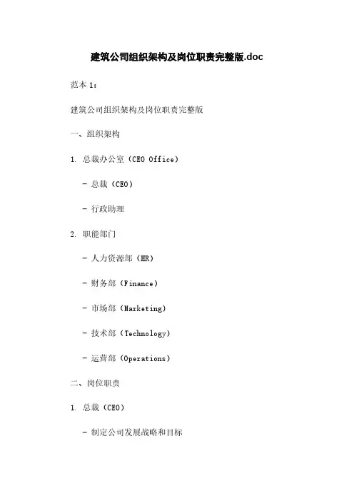 建筑公司组织架构及岗位职责完整版.doc