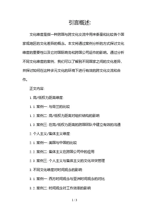 文化维度案例分析2024