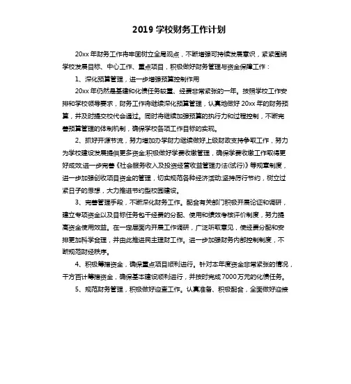 2019学校财务工作计划