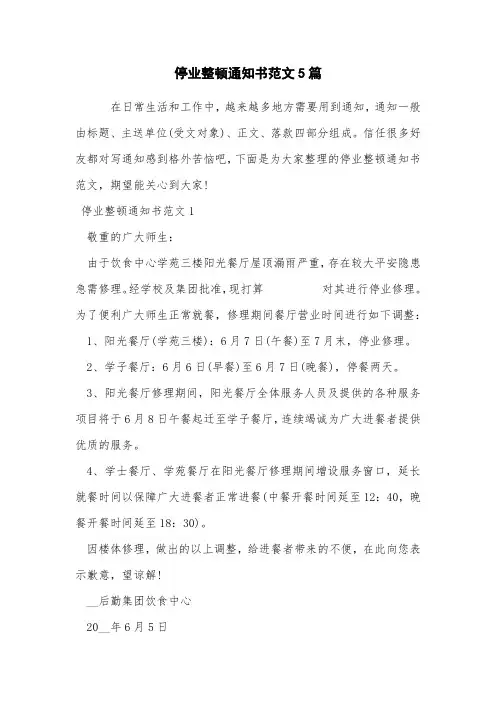 停业整顿通知书范文5篇