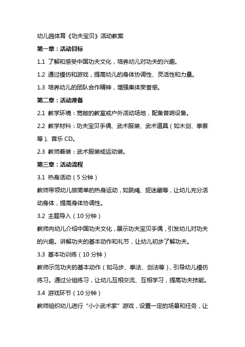 幼儿园体育《功夫宝贝》活动教案