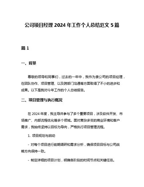 公司项目经理2024年工作个人总结范文5篇
