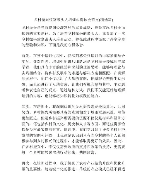 乡村振兴致富带头人培训心得体会范文(精选篇)