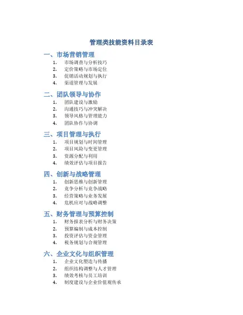 管理类技能资料目录表