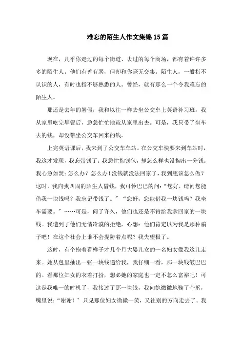 难忘的陌生人作文集锦15篇精选