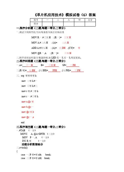 单片机应用技术试卷及答案7