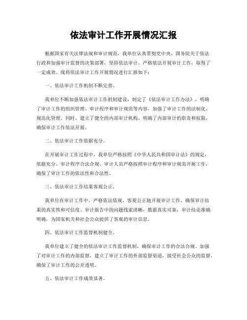 依法审计工作开展情况汇报