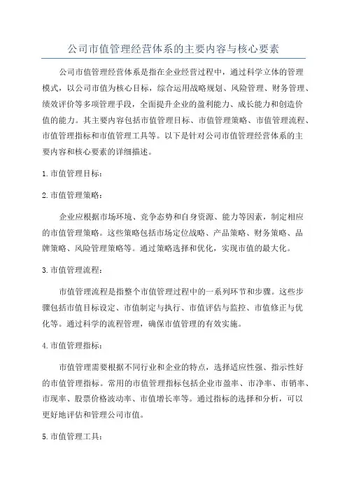 公司市值管理经营体系的主要内容与核心要素