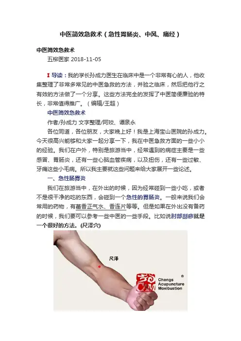 中医简效急救术（急性胃肠炎、中风、痛经）