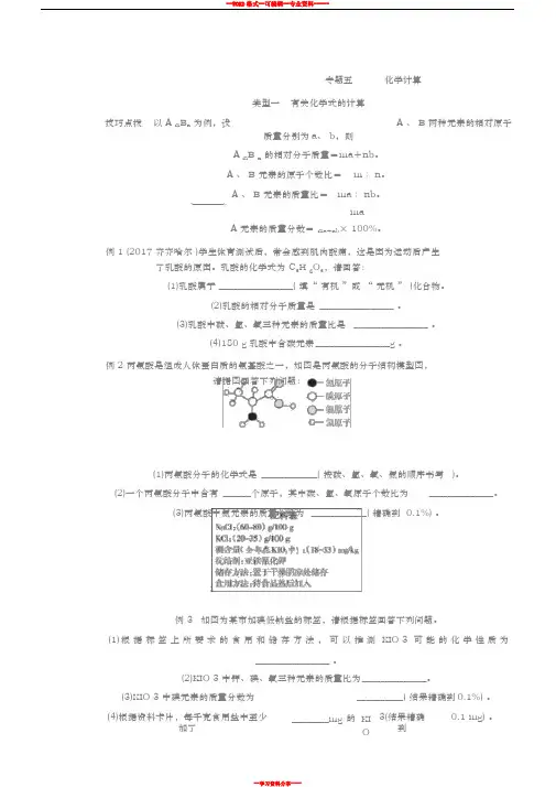 2018广东中考化学专题复习资料(二轮)专题五化学计算