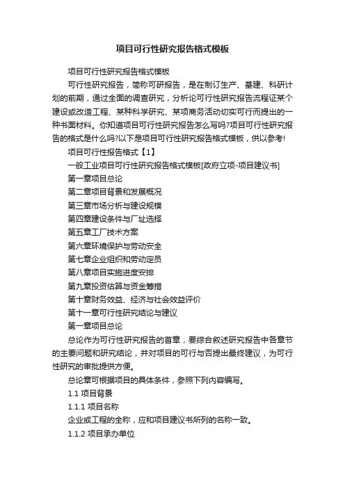 项目可行性研究报告格式模板