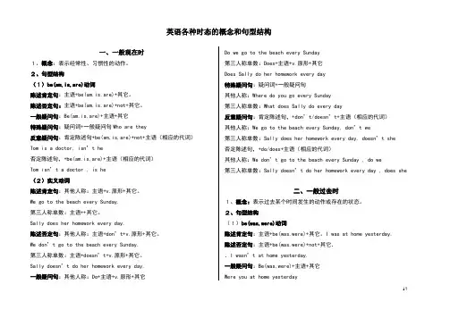 英语各种时态的概念和句型结构