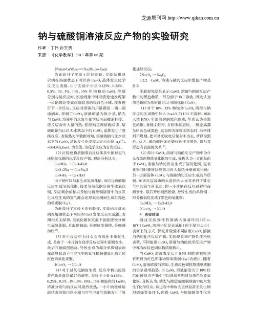 钠与硫酸铜溶液反应产物的实验研究