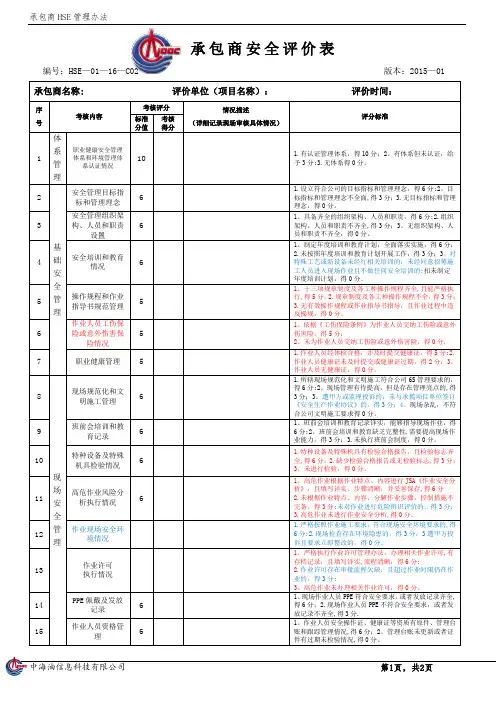 承包商安全评价表【范本模板】