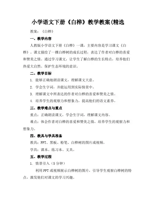 小学语文下册《白桦》教学教案(精选